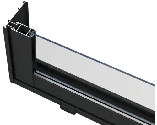 Querschnitt eines Fensters mit Rahmen und Verglasung