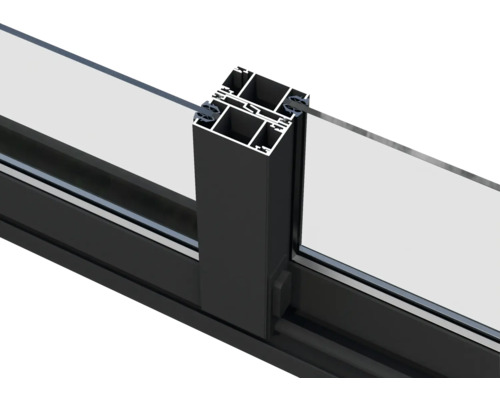 Detailansicht eines schwarzen Aluminiumfensterrahmens mit Glas