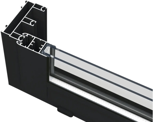 Detailansicht eines Fensterrahmens aus Aluminium mit Glas