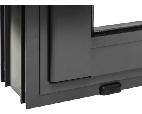 Detailansicht eines grauen Schiebefensters