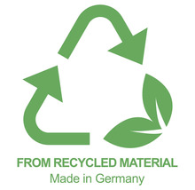 Recycling Symbol: Aus recyceltem Material, hergestellt in Deutschland