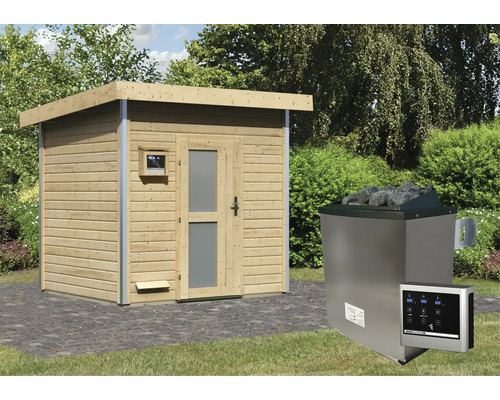 Holzsauna mit Saunaofen für den Garten