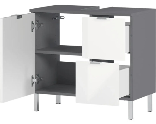 Waschbeckenunterschrank mit einer Tür und zwei Schubladen