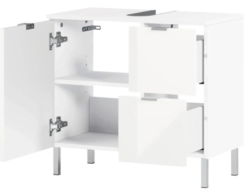 Weißer Waschtischunterschrank mit Tür und Schubladen