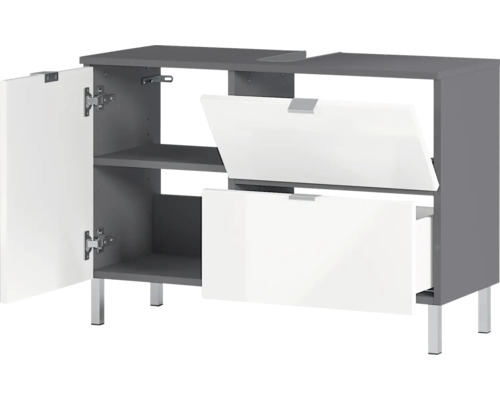 Waschbeckenunterschrank mit einer Tür und zwei Schubladen