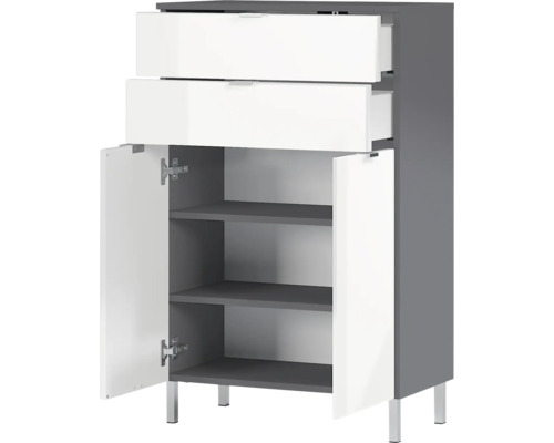 Unterschrank mit zwei Schubladen, zwei Türen und drei Regalböden