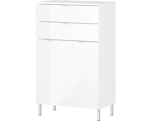 Weißer Schuhschrank mit drei Schubladen und Füßen