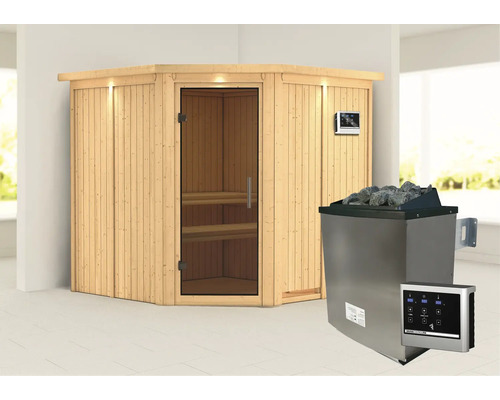 Ecksauna mit Saunaofen und Steuerung