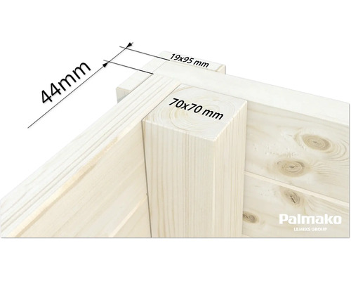 Detailansicht einer Holzkonstruktion mit Maßangaben