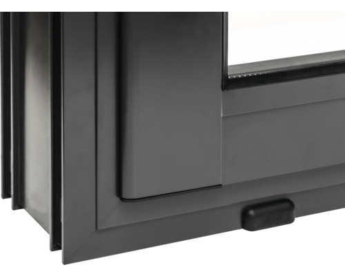 Detailansicht eines grauen Fensterrahmens