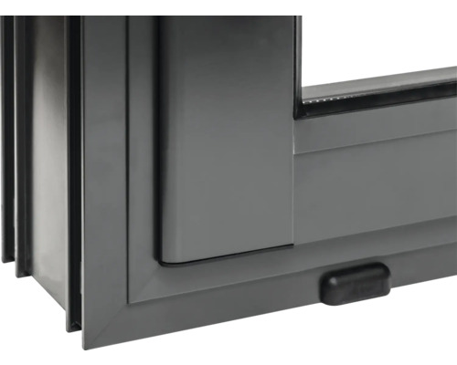 Detailansicht eines grauen Schiebefensters