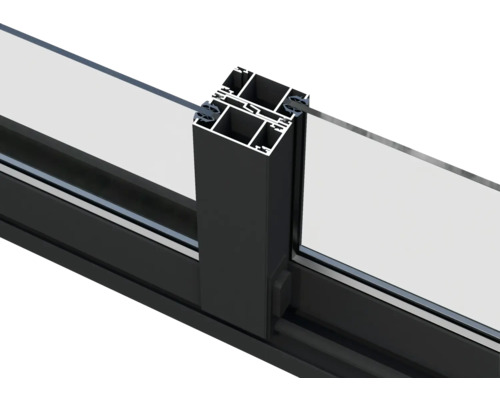 Detailansicht einer Fensterkonstruktion aus Aluminium und Glas