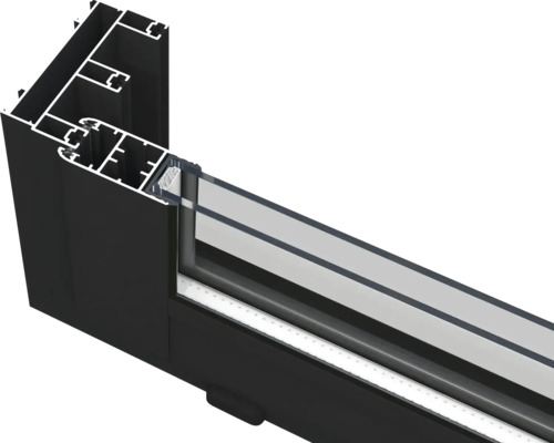 Schnittansicht eines Fensterrahmens aus Aluminium mit Glas