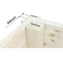 Detailansicht einer Holzkonstruktion mit Maßangaben zu Holzbalken