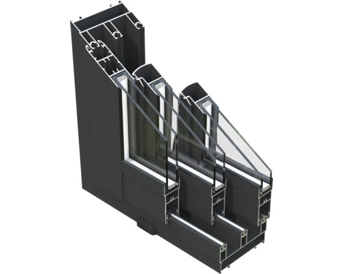 Fensterprofil mit Dreifachverglasung im Querschnitt