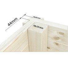 Detailansicht einer Holzecke mit Maßangaben