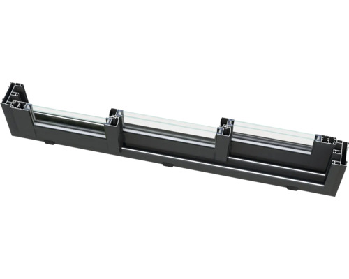 Querschnitt einer Fensterkonstruktion mit Glas und Aluminiumrahmen