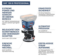 Bosch GKF 18V-8 Professional Akkufräse mit Produkteigenschaften
