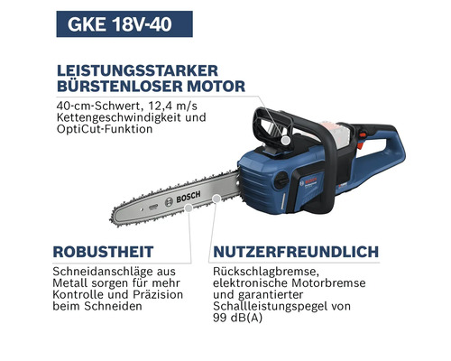 Akku Kettensäge von Bosch mit 40 Zentimeter Schwertlänge