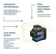 Bosch Professional Linienlaser mit grünen Laserlinien für hohe Sichtbarkeit und Dual Power Source