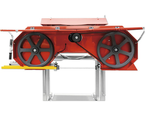 Bandsägewerk mit Antriebsrädern und Sägeblatt