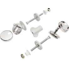 Explosionsdarstellung eines Toilettensitz-Befestigungssets mit Schrauben und Abdeckungen