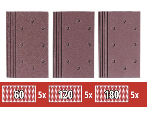 Schleifpapier Set mit Körnung 60, 120 und 180, je 5 Stück