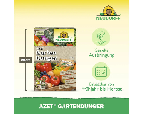 Azet Gartendünger Packung mit Neudorff Logo und Produktinformationen, Höhe 28 cm