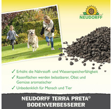 Neudorff Terra Preta Bodenverbesserer mit spielenden Kindern und Hund im Garten