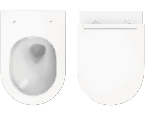 Wand-Tiefspülklosett mit WC-Sitz von oben