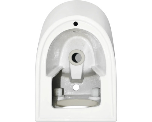 Detailaufnahme einer wandhängenden Toilette aus Keramik
