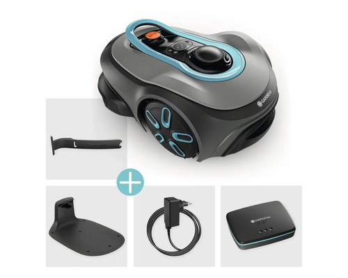Gardena Mähroboter mit Ladestation, Führungskabel, Verbinder und Smart Gateway