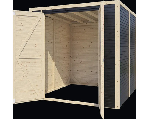 Offener Holzgarten Schuppen mit Doppeltüren.