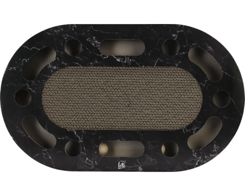 Ovaler Katzenkratzbaum mit Spielöffnungen und Kratzfläche aus Pappe