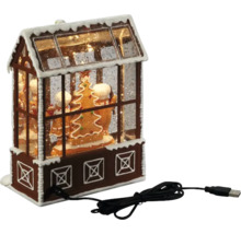 Dekorative Schneekugel in Form eines Lebkuchenhauses mit LED-Beleuchtung und USB-Kabel