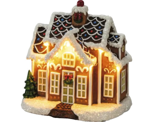 Lebkuchenhaus mit Beleuchtung und Dekoration