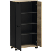 Schrank mit offenen Türen und Regalen