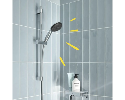 Brausegarnitur mit Handbrause und Ablage im Badezimmer