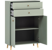 Kommode mit zwei Schubladen und zwei offenen Türen