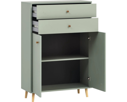 Kommode mit zwei Schubladen und zwei offenen Türen