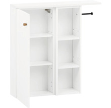 Weißer Badezimmerschrank mit Einlegeböden und offener Tür