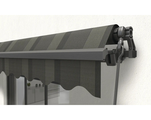 Gelenkarmmarkise 2,5x2 Stoffdessin 5907 (Platinum) Gestell DB703 dunkelgrau Handkurbel Rechts inkl. Handlurbel