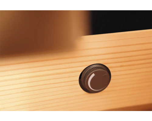 Drehknopf an einem Holzpaneel