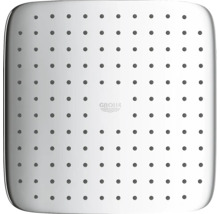Quadratischer Duschkopf mit Wasserdüsen und Grohe Logo