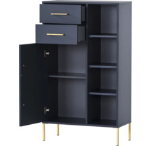 Schrank mit zwei Schubladen, einer Tür und Regalen