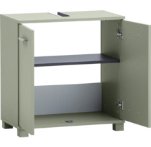 Waschbeckenunterschrank mit zwei offenen Türen und einem Regal