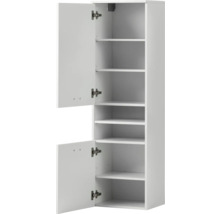 Weißer Hochschrank mit offenen Türen und Regalböden