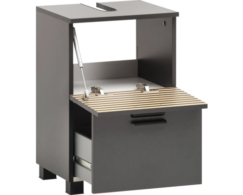 Waschbeckenunterschrank mit Schublade und Klappe offen