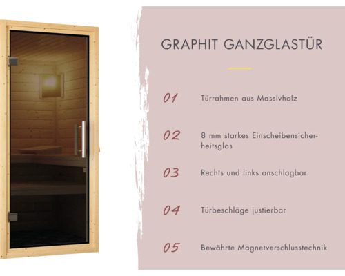 Graphit Ganzglastür mit Massivholzrahmen und Sicherheitsglas