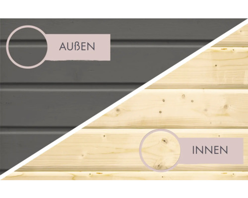 Holzwand, Außenseite beschichtet, Innenseite unbehandelt